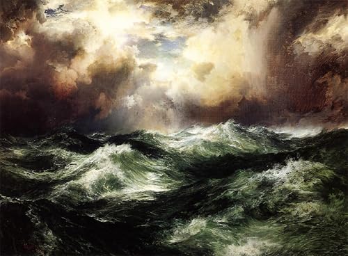 Thomas Moran paysage marin au clair de lune, impression toile murale poétique 60x90cm