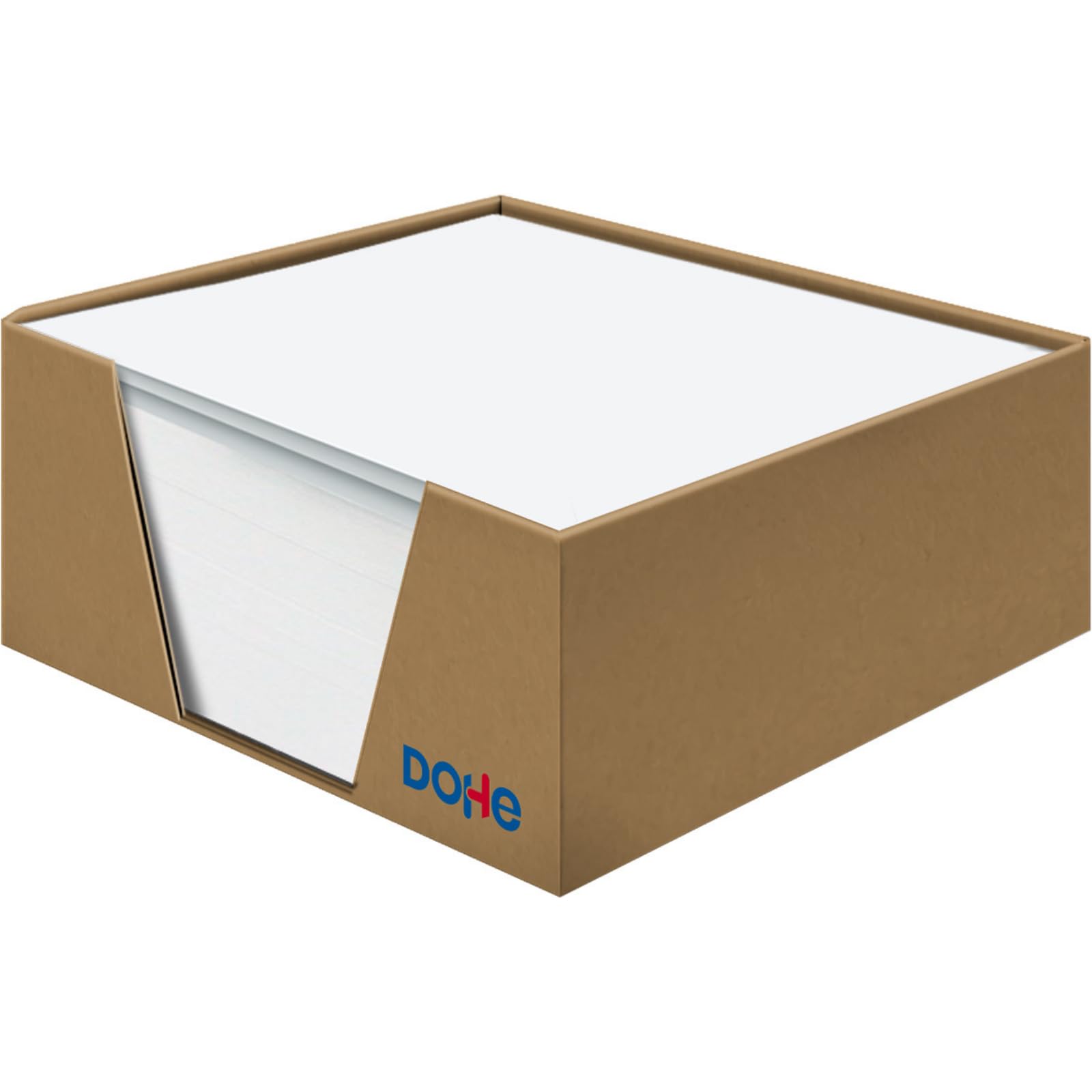 Dohe - Notepad Block (400 pcs) - Plain White Sheets, 90x90 mm, 70 gsm Thickness, Brown Kraft Cardboard Holder, Non-Adhesive Paper for Reminders, Notes, Messages