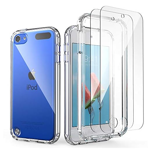 iPod Touch 7th Generation Case, IDweel Armor Shockproof Case with 2 Screen Protector Heavy Duty Full Protection Shock Resistant Hybrid Rugged Cover for Apple iPod Touch 5/6/7th Generation, Clear