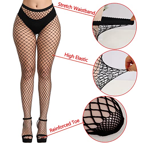 Image of 4 Pairs Women Fishnet Tights,Mesh Fishnet Stockings Pantyhose,Thigh High Elastic Stockings
