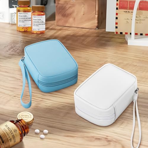 Image of Zannaki Cute Pill Organizer for Purse with Two Removable 7-Day Pill Box, Travel PU Leather Pill Case, Portable Weekly Pill Container with Storage Bag to Hold Vitamins, Fish Oils, Supplements (Blue)