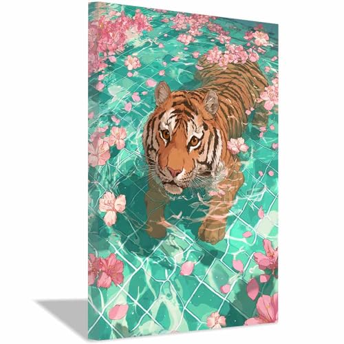 Tableau sur toile tigre de 70x100cm encadrée pour la décoration murale du salon