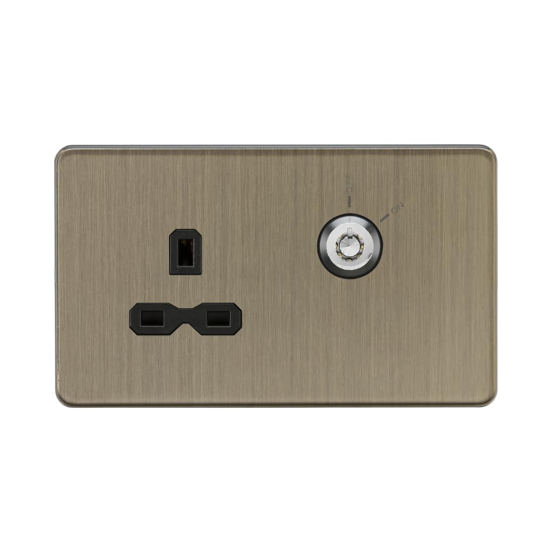 Knightsbridge 13A 1G DP Lockable Socket - Antique Brass with black insert