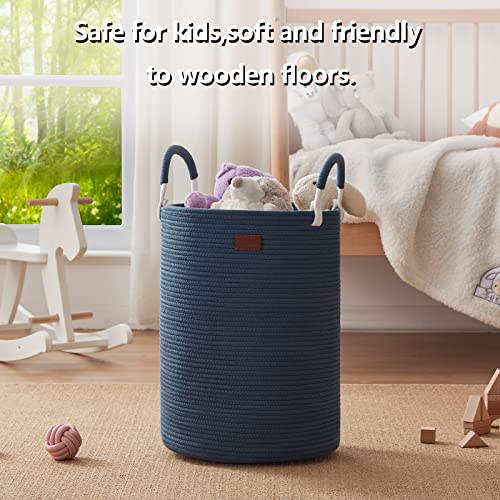 Sixdove Laundry Basket, Woven Rope Laundry Hamper With Handles, Large Decorative Storage Basket For Clothes And Blankets In Living Room, 15" X 20"，Dark Blue #TOP4
