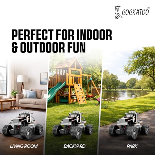 Image of Cockatoo Kids Monster Truck Remote Control Car Toy for Kids, RC Car 2WD, 2.4GHz Remote, Smooth Suspension, 10-15 km /h Speed, 1200mAh Rechargeable Battery, Racing Car, Indoor & Outdoor, Ages 4+, Black