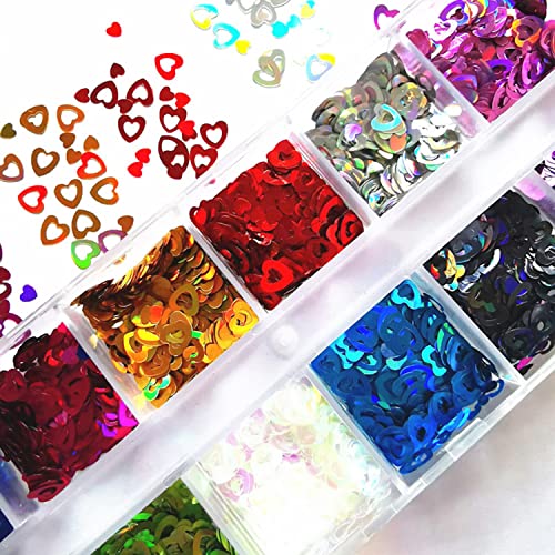 Heart Nail Art Glitter Sequins, 3D Love Heart Nail Flakes Design, Holographic Laser Big Small Hearts Nail Art Supplies For Women Girls Manicure Sparkle Decorations, Diy Body Makeup Kit(2 Boxes) #TOP4