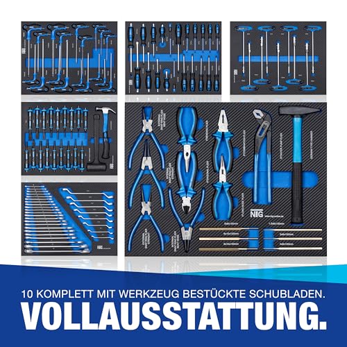 Carro de herramientas XXL equipado con herramientas | 457 piezas | +12 cajones con cerradura | 10 con herramientas | con incrustaciones flexibles de óptica de carbono | Carro de taller Caja de - Imagen 5