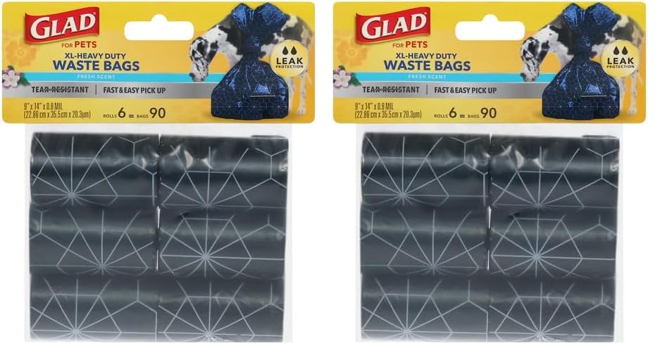 Image of Glad Waste Bags, 90 Count, Fresh Scent, Extra Large | Heavy Duty | For Dogs | Refill Rolls