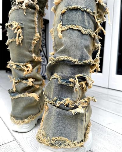 Men's Stacked Jeans Slim Straight Skinny Distressed Denim Pants Destroyed Denim Jeans Streetwear4