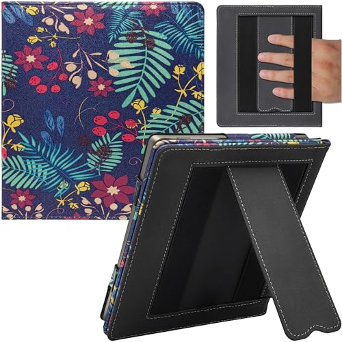 GOVTVA Photo Frame Case for 7 inch Kindle Oasis (10th Generation, 2019 Release and 9th Generation, 2017 Release) PU Leather Double Hand Strap Stand Cover with Auto Sleep & Wake (Jungle Flower)