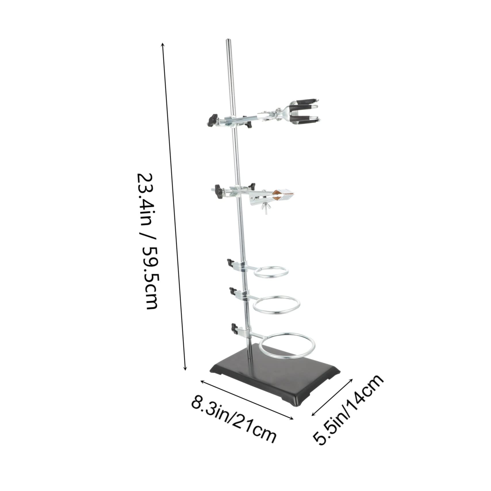 Support D’instruments de Laboratoire 60cm en Fer, Base Argenté | Poteau Unique 6 Supports, Hauteur Réglable, Format Compact pour Matériel de Chimie