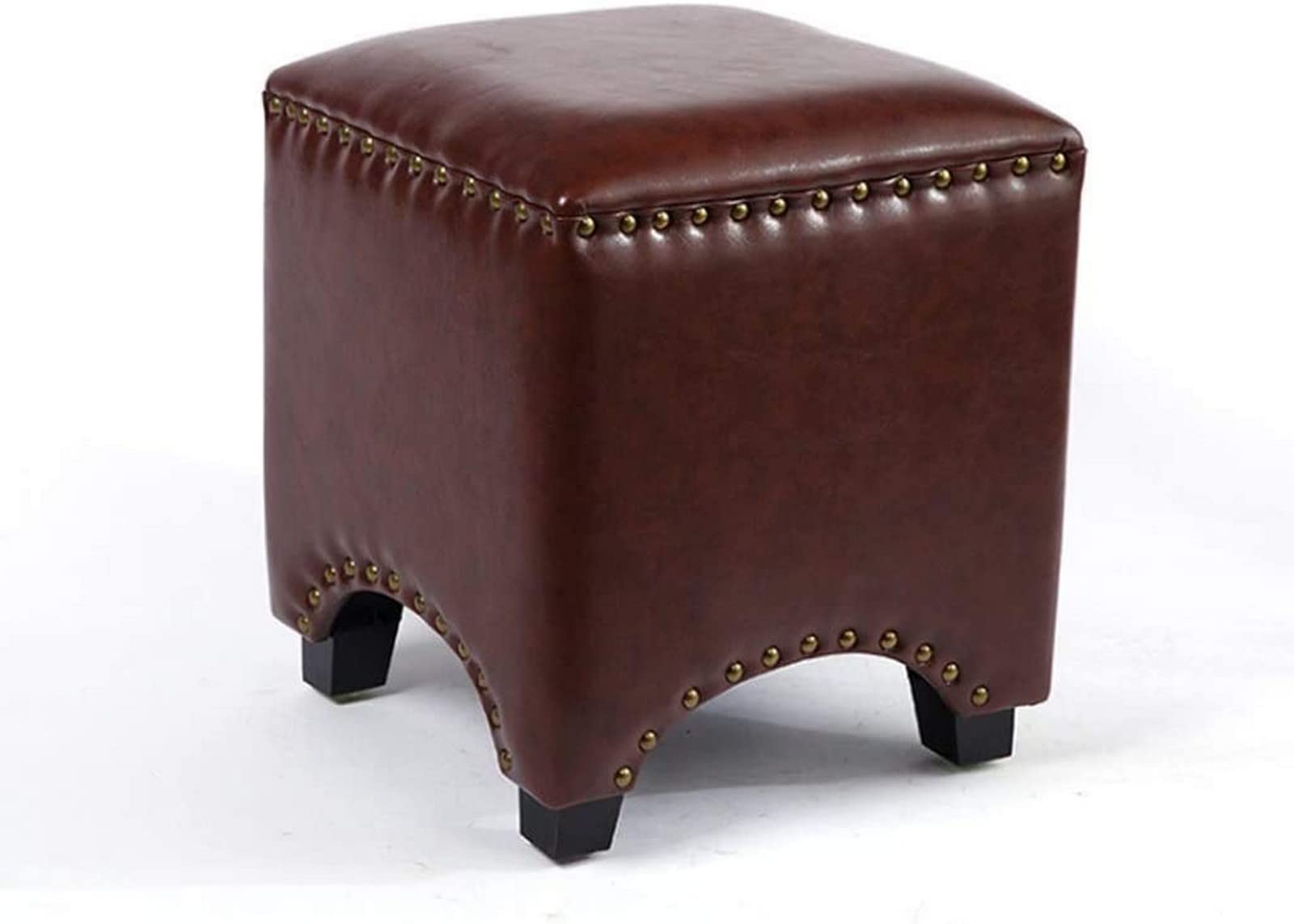 Chaise carrée en cuir ciré marron faite main avec rivets pour décoration d'intérieur