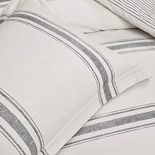 Image of Lush Decor Farmhouse Stripe Reversible Cotton Duvet Cover Queen Size 3 Piece Set Full /Queen Gray - Farmhouse Bedding Set - Striped Duvet Cover