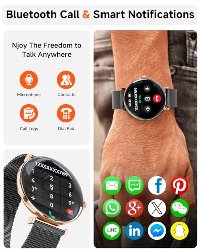 Image of Hwagol Smart Watches for Women with Android iPhone Compatible[Calls /Metal Thin Body],1.43 inch Micro-Spherical AMOLED Screen,Sports Watch with Sleep /Heart Rate Monitor (BlackGold)