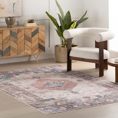 Tapis lavable en machine grand format à motif médaillon brique