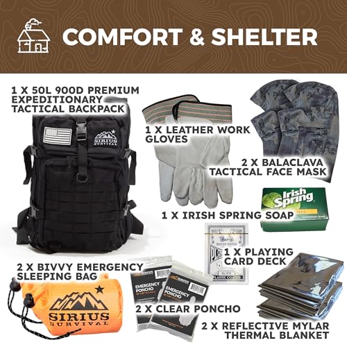 Sirius: Pre-Packed Bug Out Bag - 72 Hour Kit for 2 People - Bugout Backpack Survival Kit - Premium 50L Go Bag Tactical Backpack - Essential Bug Out Gear - Upgraded Survival Backpack - Image 4