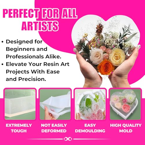 Image of Oytra Resin Art Mould Heart Shape for Flower Preservation Silicone Mold DIY Art Craft Casting Home Decoration & Gift Making