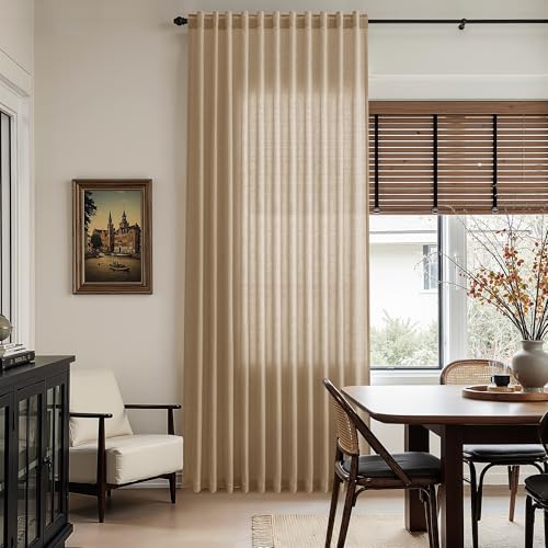 Image of Nanspring Extra Long Linen Curtains 102 Inch for Living Room Sand Beige