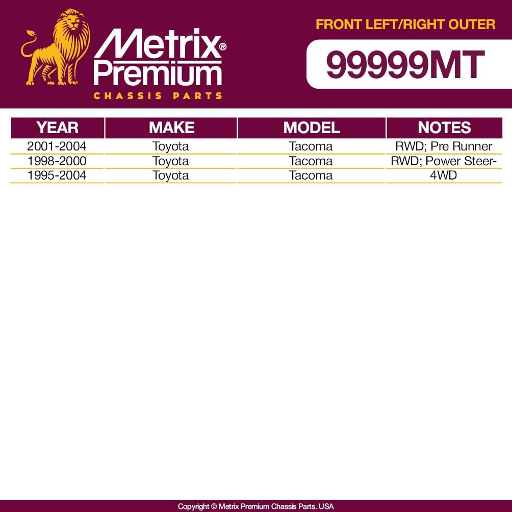 Metrix Premium Chassis Parts - Front Left & Right Outer Tie Rod End Kit Fits 2001-2004 Toyota Tacoma RWD, 1998-2000 Toyota Tacoma RWD, 1995-2004 Tacoma 4WD, Replacement ES3545, ES3546, Made in Europe