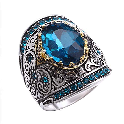 HSQYJ Retro Cocktail Statement Ring Gold Silver Two Tone Engagement Love Rings Wedding Bands Classical Carving Oval Cubic Zircon Luxury Party Woman Jewelry Finger Ring for Women Girl (9)
