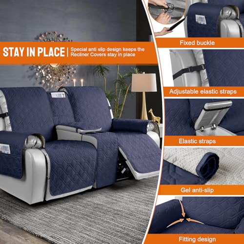 Image of VANSOFY Loveseat Recliner Cover with Console 100% Waterproof Sofa Slipcovers Non-Slip Reclining Couch Cover Split Sofa Covers Furniture Protector for Pets, Dogs(Dark Blue)