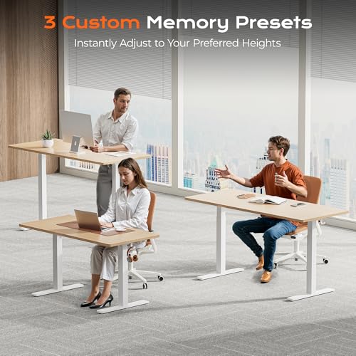 Image of Huuger Dual Motor Electric Standing Desk Frame, Sit Stand up Desk Leg for 47.2 inch to 86.6 inch Desktop, Computer Desk Leg with Cable Tray, 3 Memory Height Presets, 2 Hooks, White Frame Only