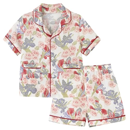Image of BINIDUCKLING Toddler Pajama Set Short Sleeve Sleepwear Boy Girl Button Down Pjs Cotton Loungewear Nightclothes