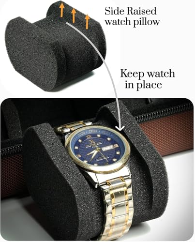 Image of Travel Watch Case Organizer Watch Box With Zipper Heavy Duty Portable Travel Friendly Case Fits all Wristwatches & Smart Watches Up To 60MM Compatible for Apple Watch (Black,2 Slots)