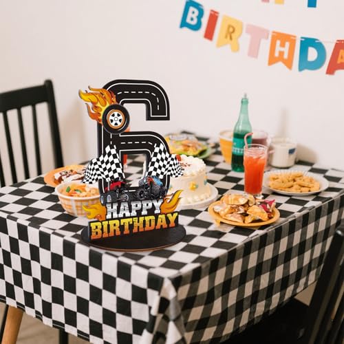 Image of Truck Birthday Number Sign Centerpiece, Truck Wooden Decoration Photo Props for Truck Birthday Decorations (6th)