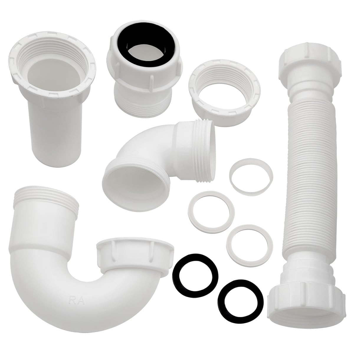 P Trap - Kit de drenaje universal para fregaderos de baño, fregaderos de cocina, 1 1/4 y 1 1/2, kit de drenaje de trampa de residuos con tubo de extensión flexible, altura ajustable