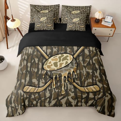Loussiesd Juego de funda de edredón con sábanas, 7 piezas, tamaño Super King, diseño de camuflaje de helado, ropa de cama en una bolsa, para niños y niñas, para deportes de invierno, decoración de