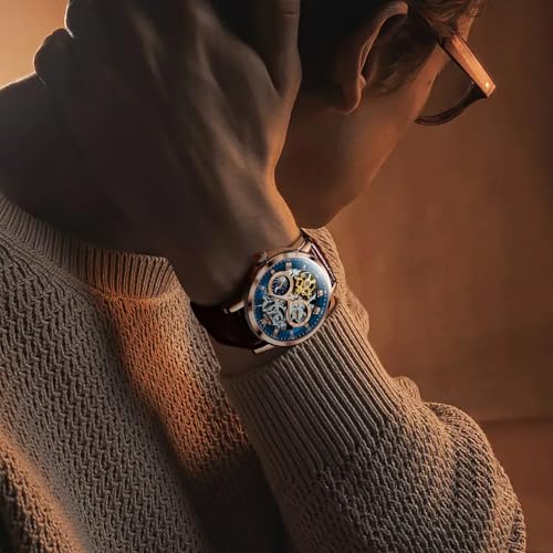 Image of OLEVS Mens Automatic Watches Self-Winding Starry Sky Diamond Skeleton Luxury Wrist Watch Waterproof Luminous