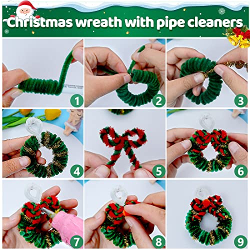 Image of IOOLEEM 200pcs Christmas Green Pipe Cleaners Bulk for Crafts | Chenille Stems for DIY Flower Making & Festival Decor & Party Projects, Pipe Cleaner Crafts, Art and Craft Supplies