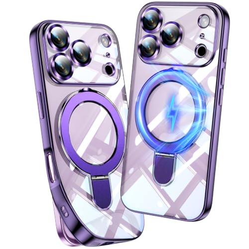 Image of Magnetic for iPhone 17 Pro Case with Invisible Stand[Compatible with MagSafe][Full Camera Lens Protector][Military Drop Protection] Shockproof Not Yellowing Clear Slim Soft for Women Men