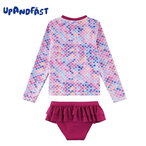 Image of upandfast Girls Rash Guard Set Long Sleeve Two Piece Swimsuit with UPF 50+ Sun Protection for Girls 3-8 Years