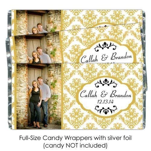 Amazon Com 25 Custom Candy Wrappers Gold Damask Photo Candy Wrappers Wedding Chocolate Bar Wrappers Handmade