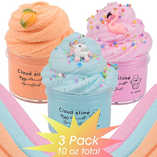 Image of Tonlead 3 Pack Cloud Slime Kit, Cloud Slime Pack Super Soft Putty Non-Sticky Sludge Toys for Kids, Birthday for Girls and Boys (Pink & Orange & Navy Blue Cloud Slime)