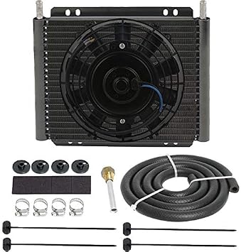 Heavy Duty Aluminum 11" Automotive Engine Transmission Oil Cooler Hose Lines 8" Inch Electric Cooling Fan Kit High Performance RV Trailer Truck Towing