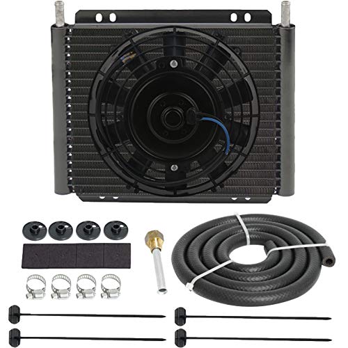 American Volt Heavy Duty Aluminum 11" Automotive Engine Transmission Oil Cooler Hose Lines 8" Inch Electric Cooling Fan Kit High Performance RV Trailer Truck Towing