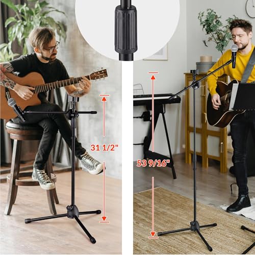 AW 4pcs Boom Mic Stand Floor Adjustable Height Mic Tripod Stand Dual Mic Clip Holder Folding Microphone Holder for Singing Live Stream Stage Studio