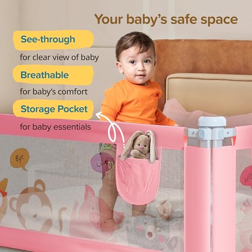 Image of LuvLap Comfy Baby Bed Rail Guard (6 ft x 2.3 ft), 180cmx72cm, Bed Rails for Baby & Toddler Safety, Portable, Adjustable Height, Single Side Bed Rail, Pack of 1, Printed Pink