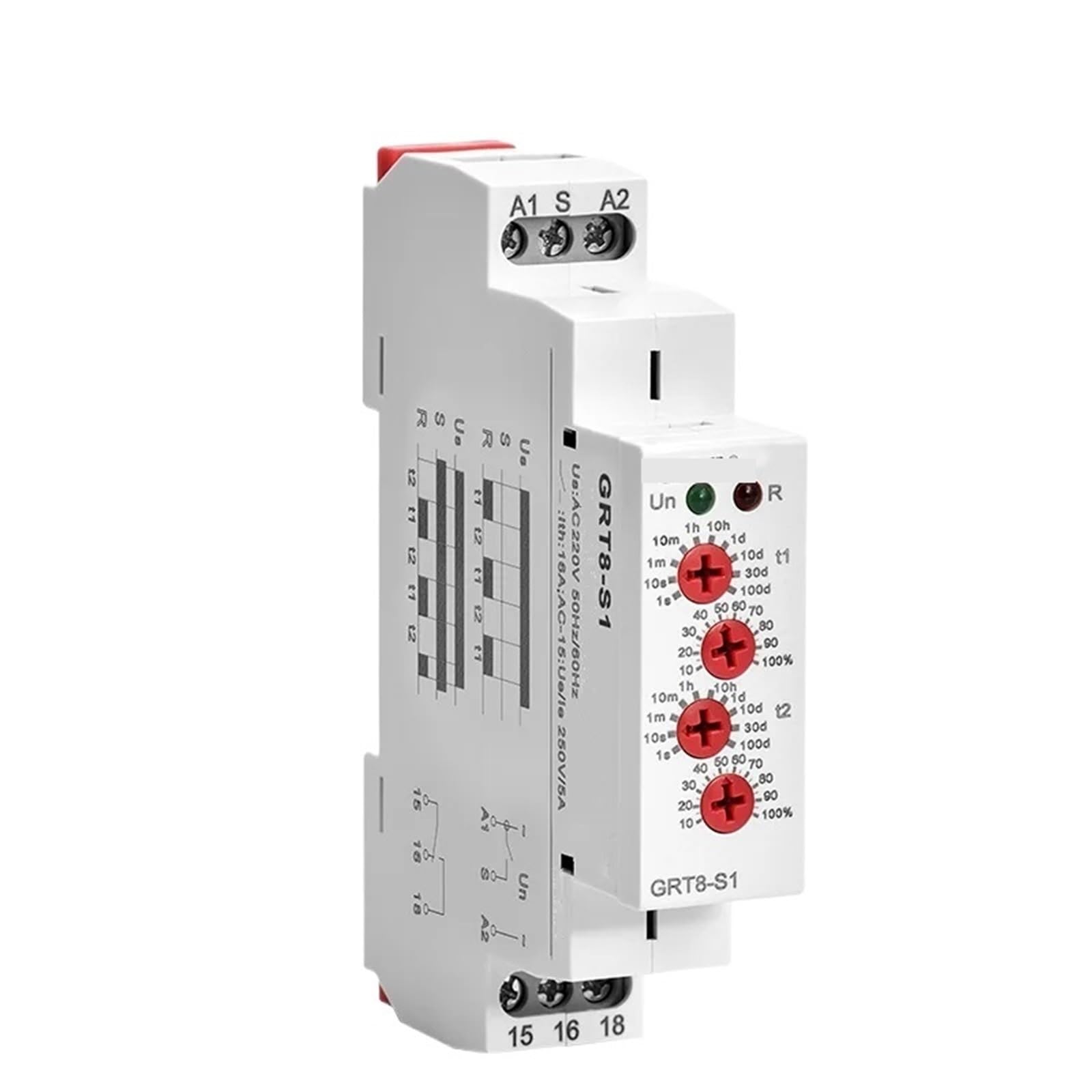 1 Uds. Relé temporizador de ciclo de GRT8-S, temporizador de ciclo de 12V, relé de repetición electrónico de 16A, relé de 24V CA, relés de 220V CA(GRT8-S1 ACDC12V-240V)