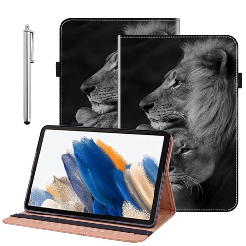 Housse Samsung Galaxy Tab A9 Lion Cuir PU Porte-Carte Béquille Idéal pour le Train ou le Bureau