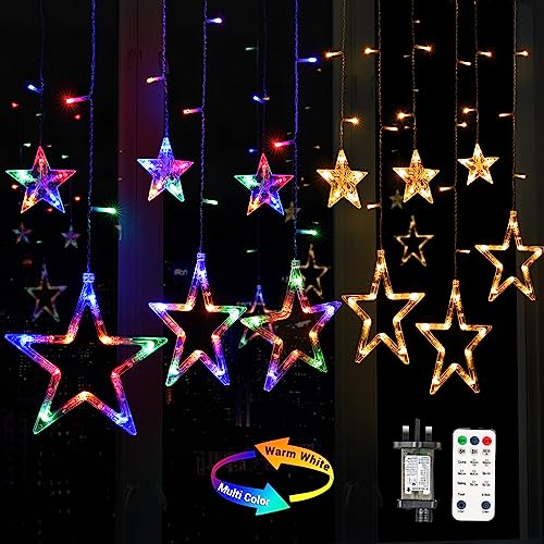Quntis Remote 12 Star Curtain Lights 11 Lighting Modes 138 LED Christmas Window Lights - Color Changing Indoor Christmas Waterfall Lights Hanging Backdrop for Bedroom Wedding Party Wall Decoration Quntis Remote 12 Star Curtain Lights 11 Lighting Modes 138 LED Christmas Window Lights - Color Changing Indoor Christmas Waterfall Lights Hanging Backdrop for Bedroom Wedding Party Wall Decoration