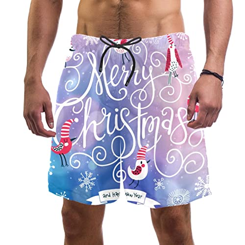 Maillots de bain hommes séchage rapide short de plage Noël oiseaux mignons