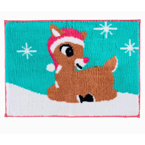 Collectibles Rudolph The Red Nose Reindeer Holiday & Christmas Non Slip Plush Poly Knit Bathroom Mat Rug, 17x24, (Officially Licensed Product) By Franco