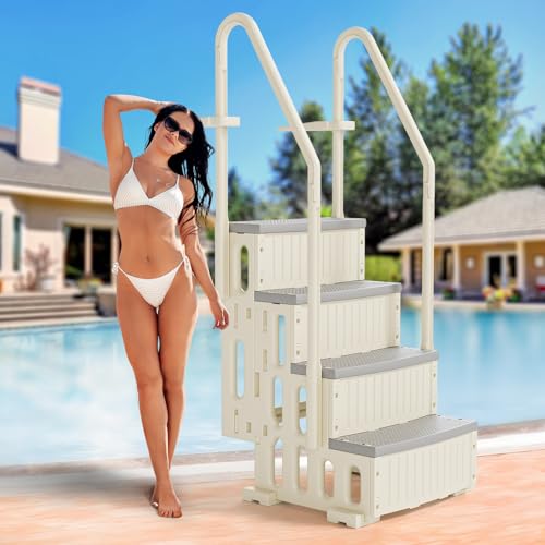 VINGLI Pool Ladder Heavy-Duty Safety Step for Above Ground Pools Stair Entry System with Handrails, White and Grey (White &Gray, 4 Steps)