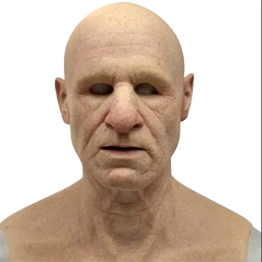 DCSCRFE Realistic Old Man Mask, Creepy Elder Man Headgear, Disguise Halloween Dress Bald The Elderly (B)