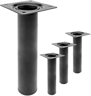 PrimeMatik - Pies Redondos para Mesa y Mueble. Patas en Acero Negras de 25cm 4-Pack