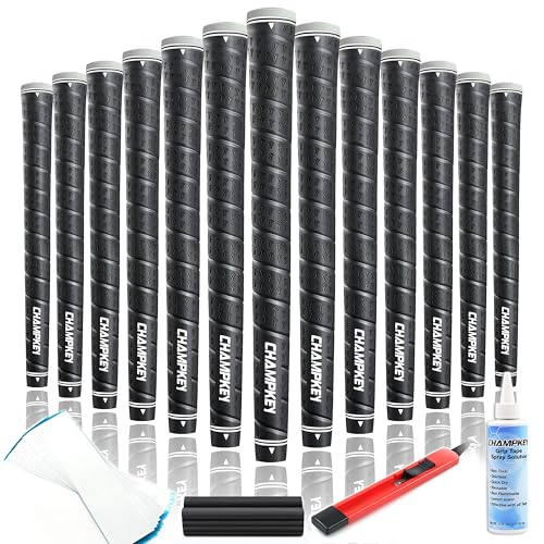 CHAMPKEY WRAP-Y Rubber Golf Grips 13 Pack with All Repair Kits | All Weather Performance Golf Club Grips | High Traction Golf Rubber Grip with Texture Control Technology (Black Midsize)